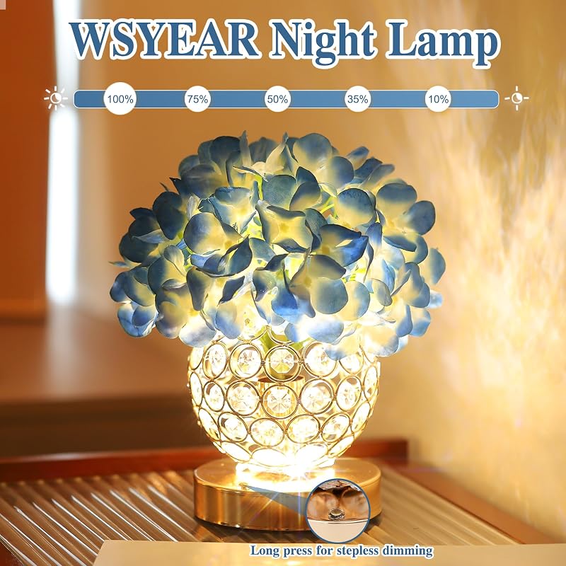 Blue Hydrangea Lamp - Silk Artificial Flowers Night Light for Home Decor & Wedding Centerpieces (Variation: Blue)