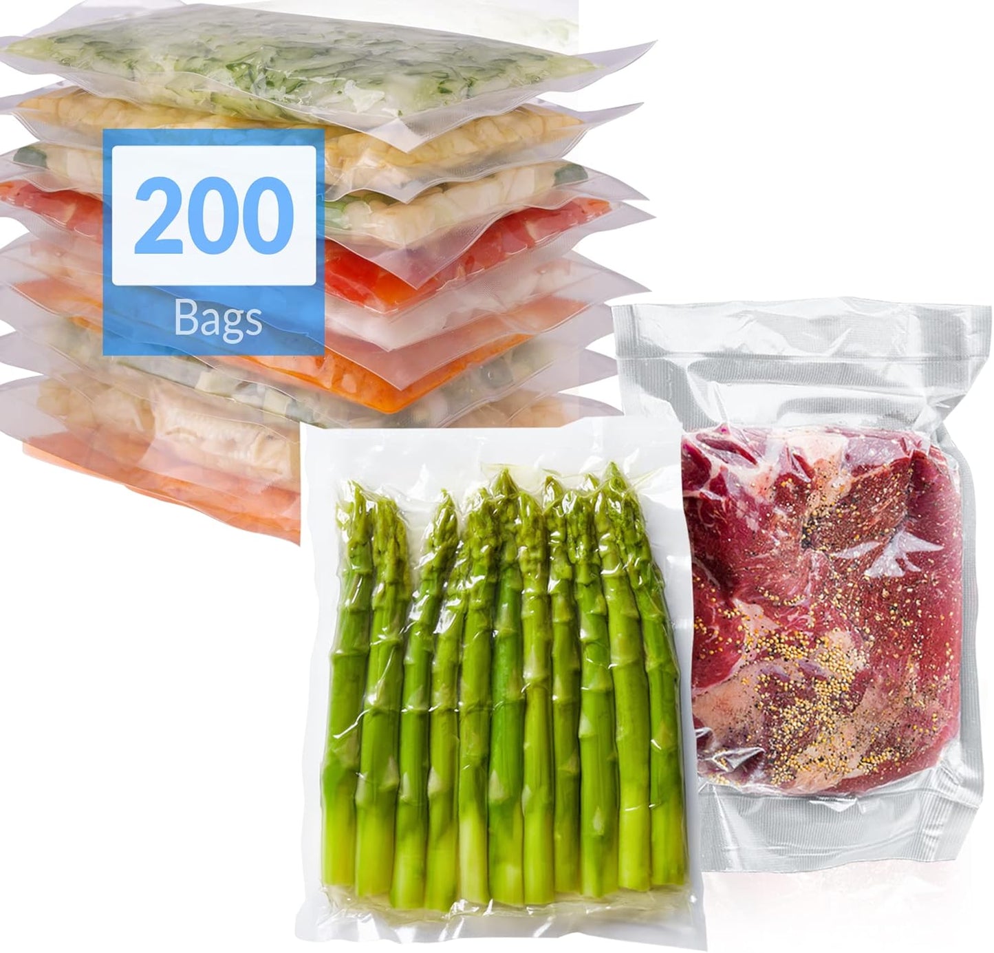 Reli. Vacuum Sealer Bags - 200 Pack Pre-Cut Embossed Food Storage Bags | BPA Free | 8x12 in. Quart Size