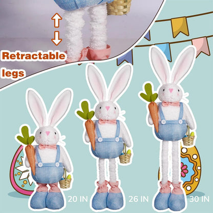 Skiennix Spring Bunny Figurine - 30-Inch Plush Rabbit Doll with Telescopic Legs | Holiday Tabletop Decor