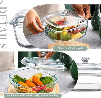 Maxcheck Glass Casserole Dish Set - 2 Pieces with Lids | Oven Safe 0.8L & 1.5L for Baking & Cooking