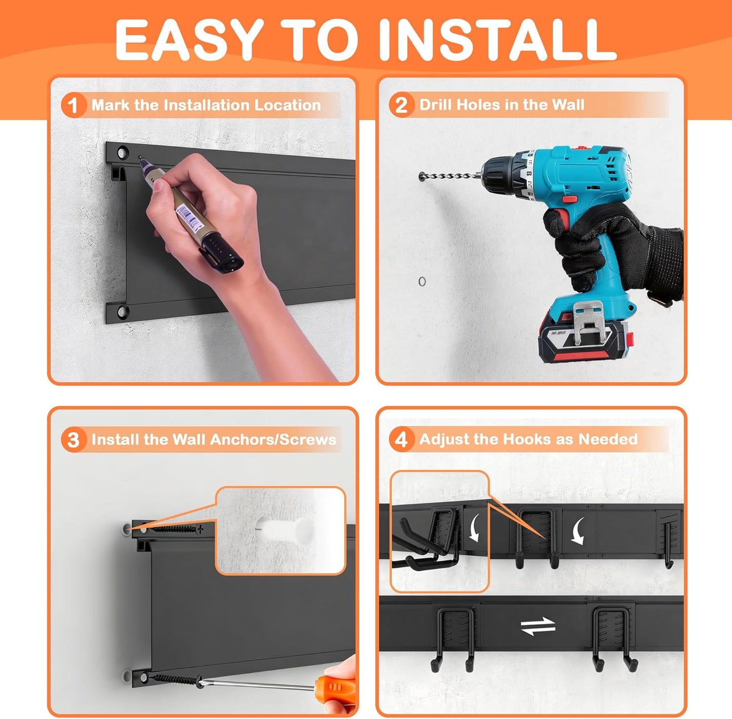 Ultrawall Garden Tool Organizer - 48 Inch Heavy Duty Wall Mount for Tools | 400lb Capacity