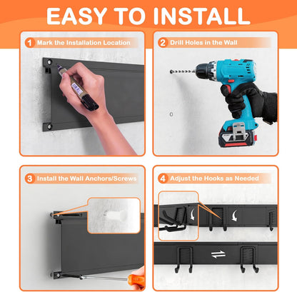 Ultrawall Garden Tool Organizer - 48 Inch Heavy Duty Wall Mount for Tools | 400lb Capacity