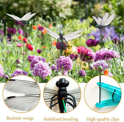 Dragonfly Clips | Realistic 3D Black Dragonfly Hat Clips - Garden Stakes Decor (6 Pcs)