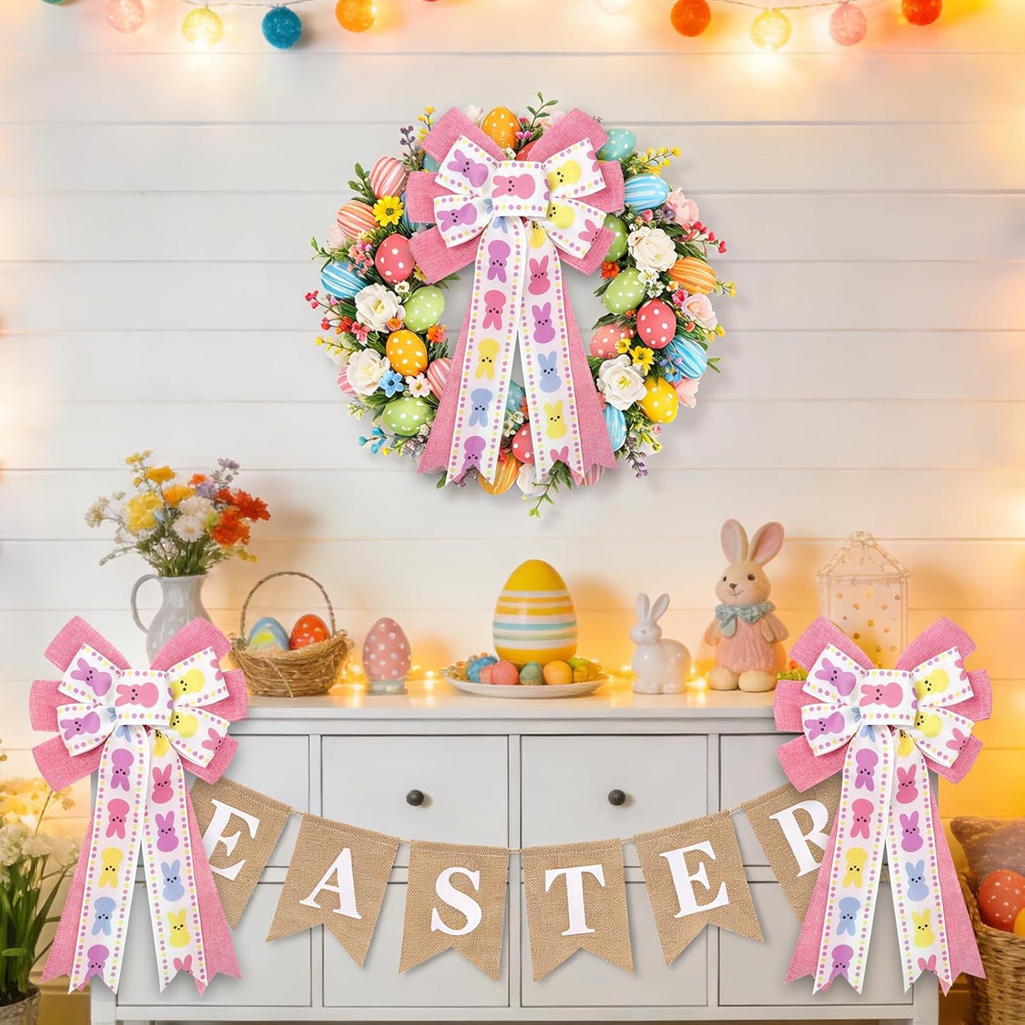 Yuubin Easter Bows - 2 Pcs Large 12x20 Inch Spring Decor with Bunny | Perfect for Wreaths & Baskets