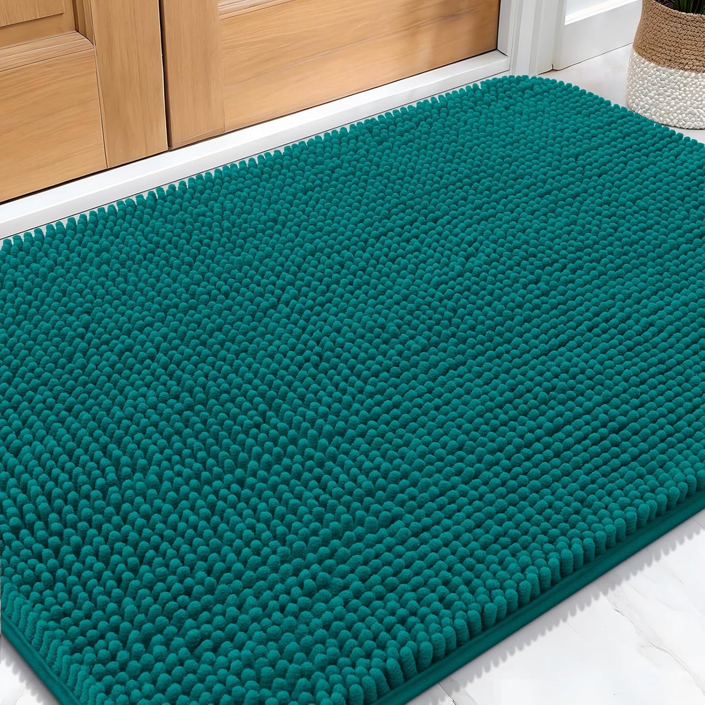 OLANLY Dog Door Mat - Absorbent Non-Slip Chenille for Muddy Paws | Quick Dry 30x20 Lake Blue Doormat