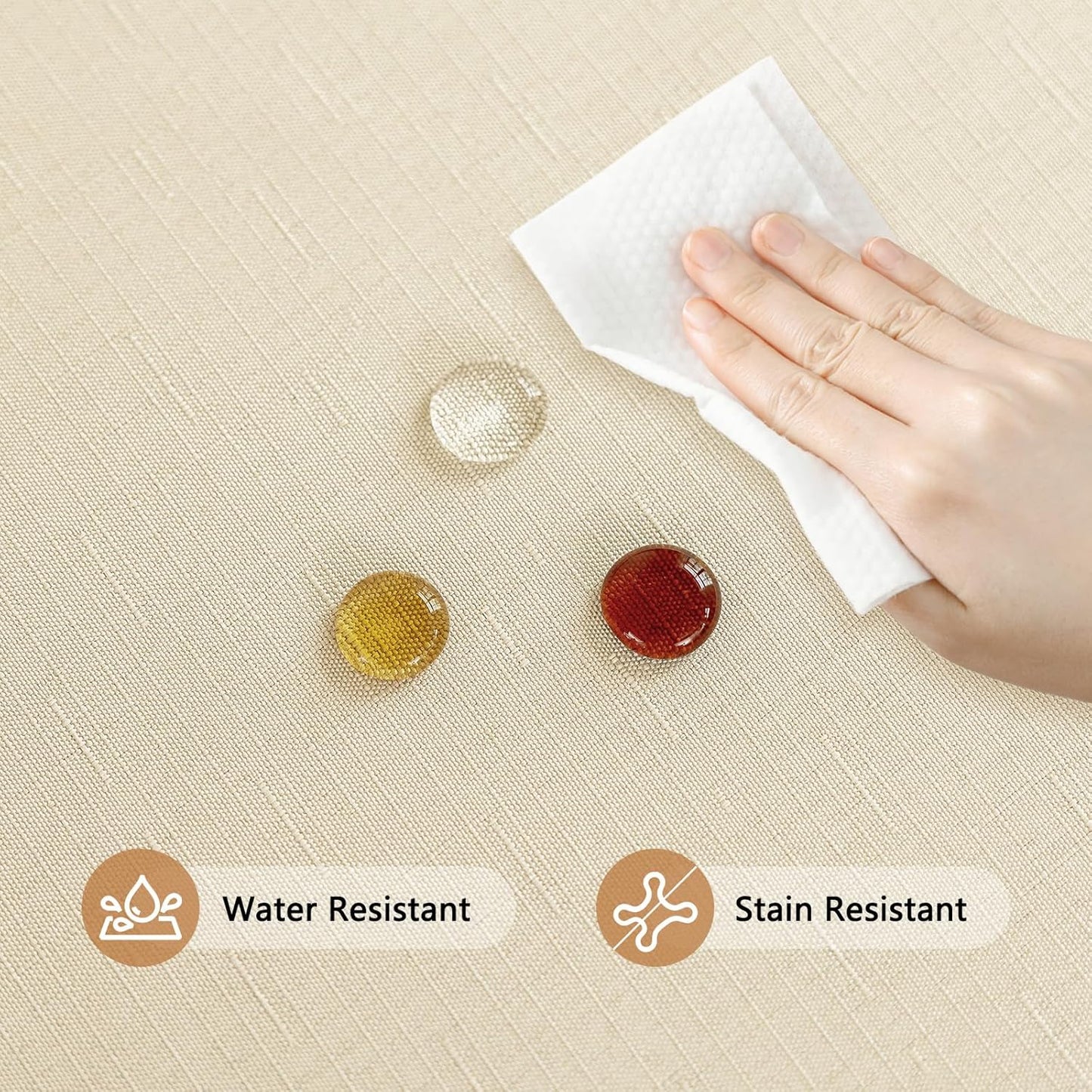 Textured Round Tablecloth - 60 Inch Beige, Water-Resistant Faux Linen for 2-4 Seat Dining Tables