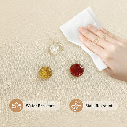 Textured Round Tablecloth - 60 Inch Beige, Water-Resistant Faux Linen for 2-4 Seat Dining Tables