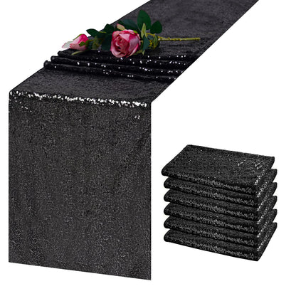 TCBESTO Black Sequin Table Runner 12" x 108" Pack of 6 Metallic Glitter Table Runner Black Sparkle for Baby Shower Wedding Christmas Birthday Party