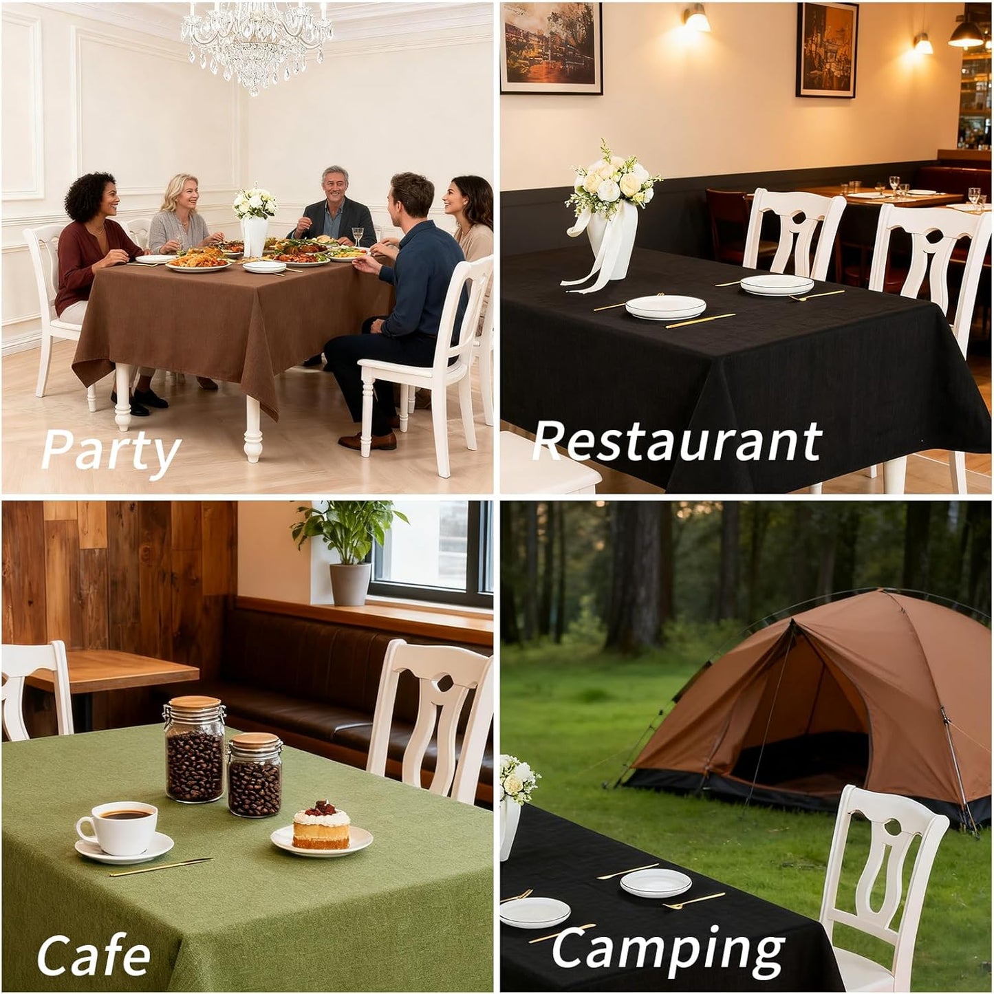 Skiennix Rectangle Tablecloth - 71x55 Inches Faux Linen, Wrinkle-Free & Waterproof in Taupe Brown