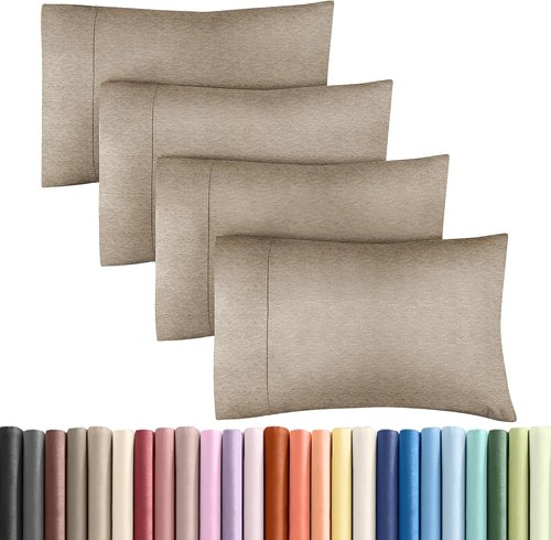 King Pillow Cases Set of 4 | Ultra Soft Hotel Quality Covers - Wrinkle Free & Fade Resistant - Heathered Beige