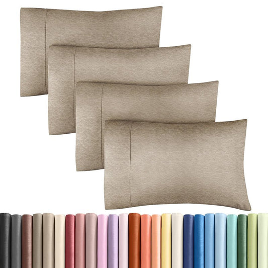 Queen Pillow Cases Set of 4 - Ultra Soft Hotel Quality Pillowcase Covers - Comfy, Cozy & Wrinkle Free - Shrinkage & Fade Resistant - Machine Washable Pillow Protectors - 4 Piece Set - Heathered Beige