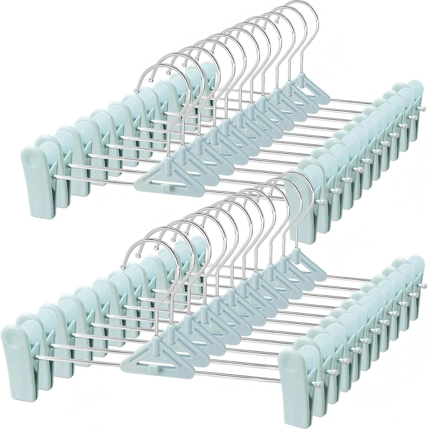 Skiennix Pants Hangers with Clips - 30 Pack Adjustable Non-Slip Skirt Hangers | Space-Saving Closet Organizer