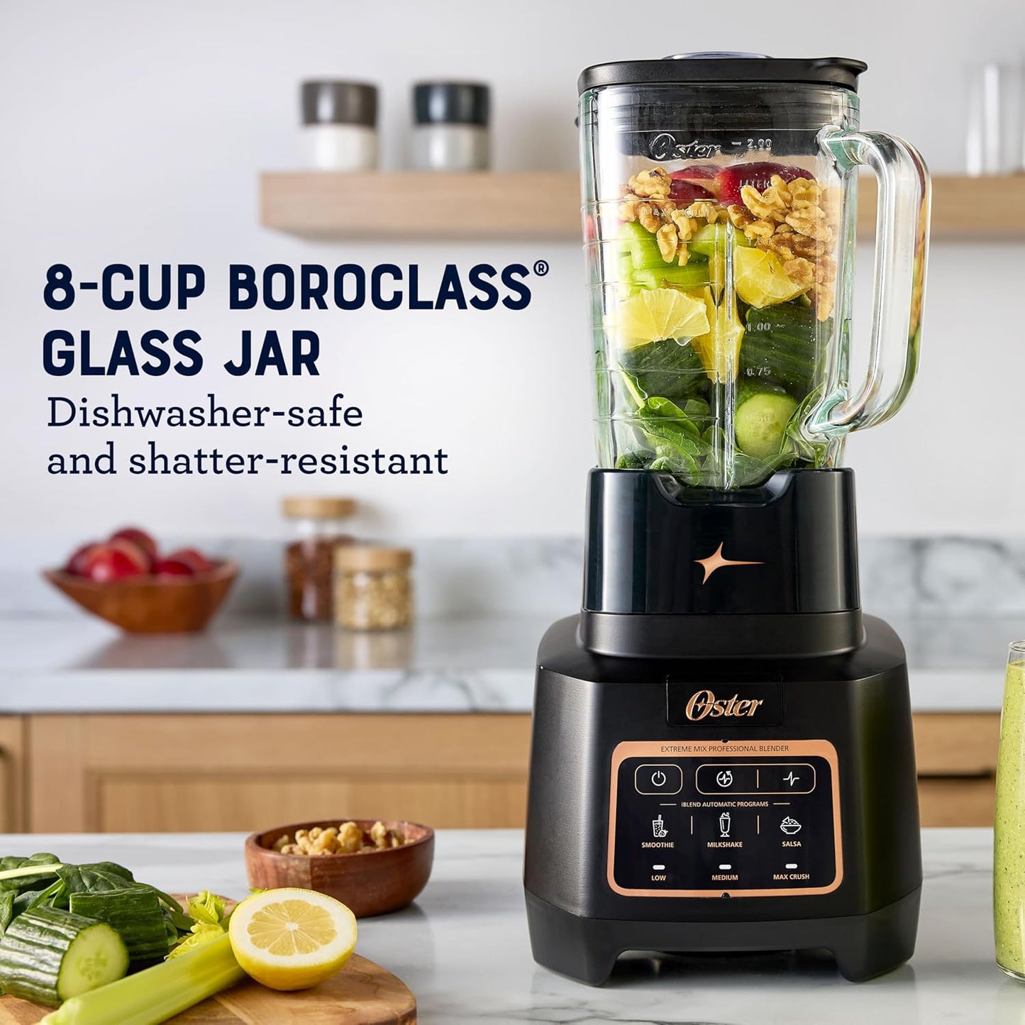 Oster Extreme Mix Blender - 64oz Glass Jar, 1600 Watts, 3 iBlend Presets & 24oz Blend-N-Go Cup