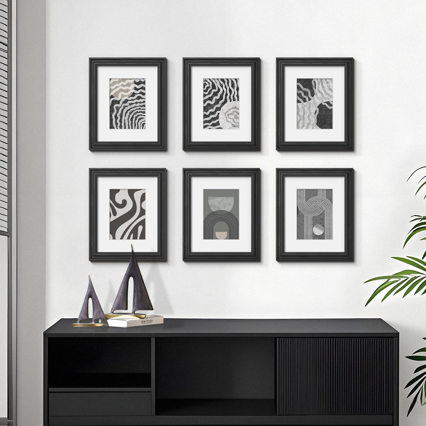 PEALSN 8x10 Picture Frame Set of 6, Display Pictures 5 x 7 with Mat or 8 x 10 without Mat, Wall Gallery Photo Frames for Wall Mounting or Tabletop Display, Black Woodgrain