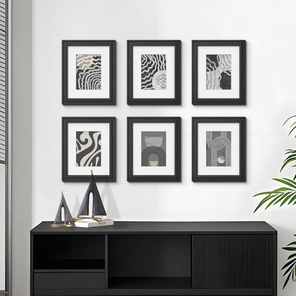 PEALSN 8x10 Picture Frame Set of 6, Display Pictures 5 x 7 with Mat or 8 x 10 without Mat, Wall Gallery Photo Frames for Wall Mounting or Tabletop Display, Black Woodgrain