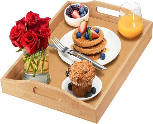 Home It Bamboo Tray with Large Handles - Versatile Ottoman Tray for Coffee, Tea, Breakfast, and More