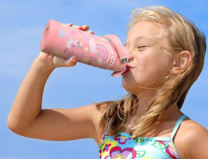 DLOCCOLD Insulated Kids Water Bottle - Leak Proof Straw Lid, Double Wall Stainless Steel, Reusable Tumbler for Travel