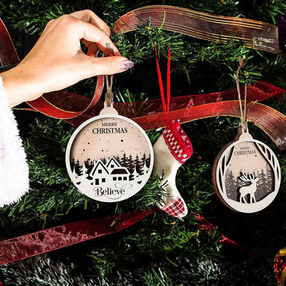 Jetec 6 Pcs Rustic Christmas Ornaments – Round Wooden Deer Forest Decor (Variation: Round Style)