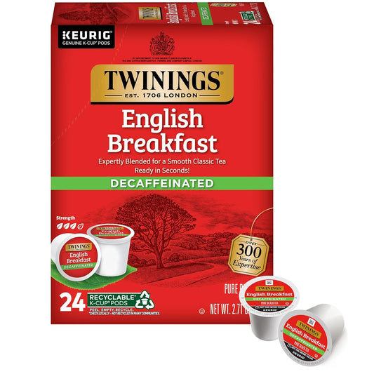 Twinings Decaffeinated English Breakfast Black Tea K-Cup Pods - Smooth & Flavorful | 24 Count