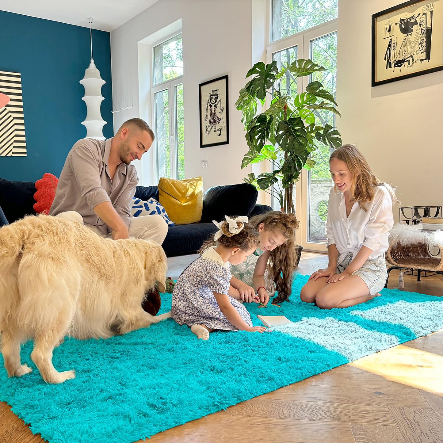OLANLY 2x3 Machine Washable Small Bedside Rug, Soft Fluffy Shaggy Entryway Throw Rugs for Bedroom, Living Room, Indoor Floor Carpet for Kids Girls Boys, Nursery Rooms, Home Decor Aesthetic, Teal Blue