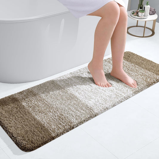 OLANLY Bathroom Runner Rug - Extra Soft Microfiber Mat with Rubber Backing | 47x17 Inches, Quick Dry, Washable, Coffee Color
