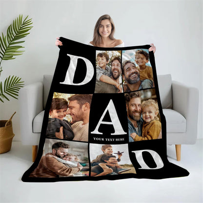Ship Next Day | Personalized Father's Day Blanket - Unique Custom Gift for Dad, Papa, Grandpa - Photo/Text Option