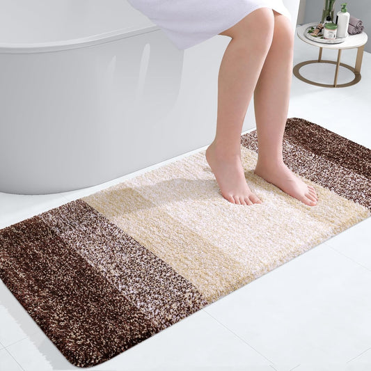 OLANLY Bathroom Runner Rugs - Extra Soft Microfiber Bath Mats | 47x20, Quick Dry, Rubber Backing, Brown
