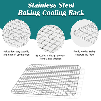 TeamFar Baking Sheet with Rack Set, 17.6 x 13 x 1 inch Stainless Steel Half Cookie Sheet Baking Pan and Cooling Grid Rack for Cooking/Roasting, Healthy & Sturdy, Dishwasher Safe (2 Pans + 2 Racks)