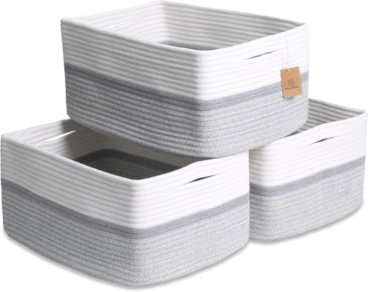 NaturalCozy Storage Baskets - 3-Pack Cotton Rope Woven Bins for Organizing | 16.8”x13”x7.6” | Ideal for Toys, Laundry, and More