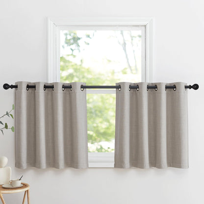 NICETOWN Linen Curtain Valances for Living Room 30 inch Length 2 Panels, Grommet Top Light Blocking Room Darkening Curtains Thermal Insulated Window Tiers for Barhtoom Window, Angora, W50 x L30