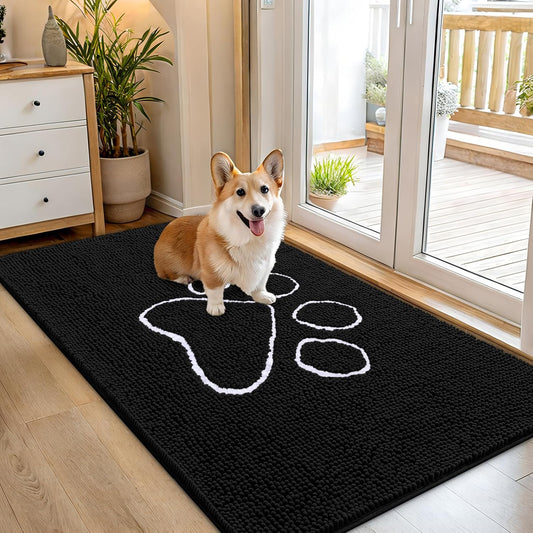 OLANLY Dog Door Mat - Absorbent Non-Slip Mud Mat for Paws | 54x32 Black Chenille Design