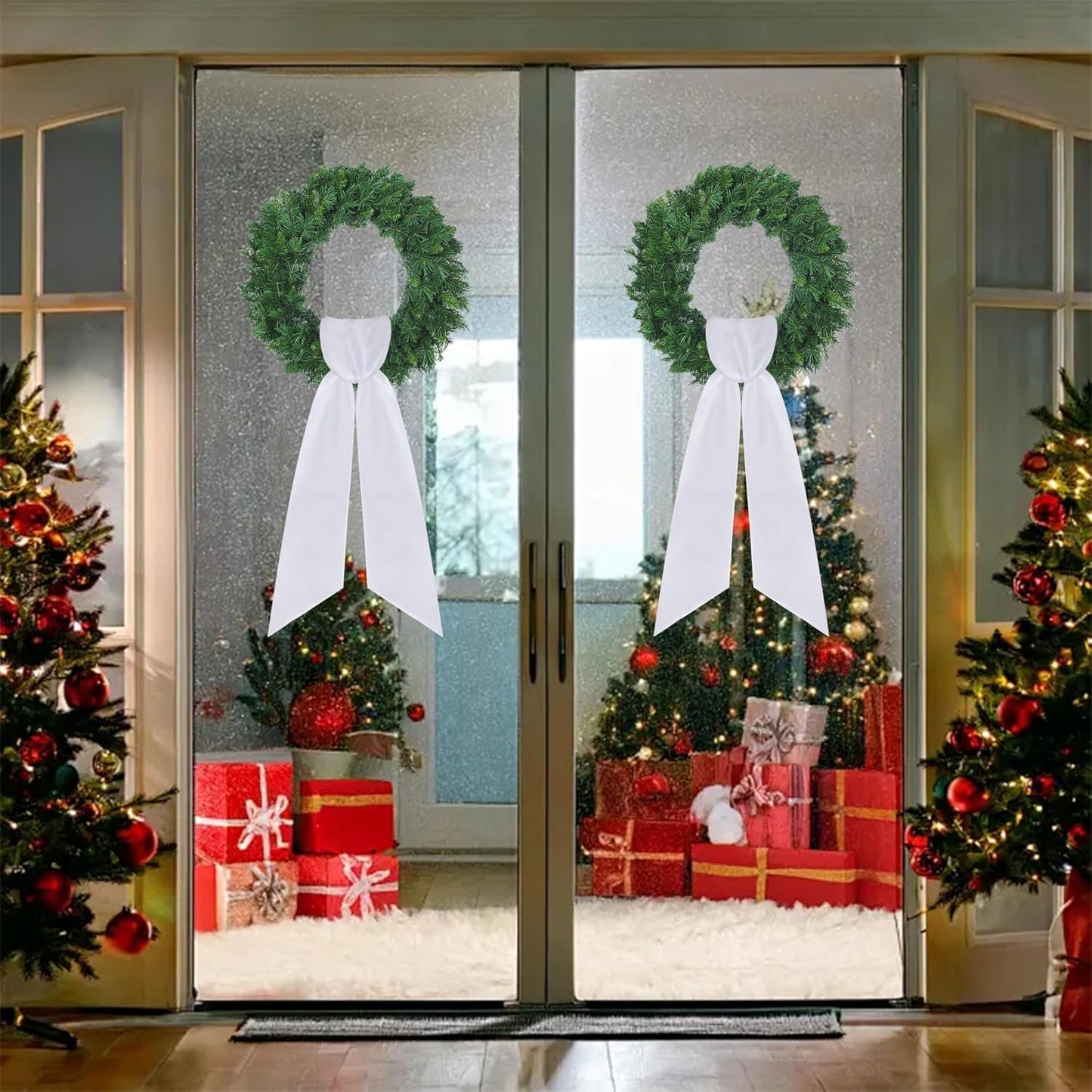 RunNico White Wreath Sash - 4.5" W x 56.3" L | 2 Pack Plain Embroidered Decor for All Occasions