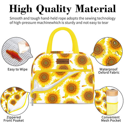 Coobiiya Lunch Bag Women, Lunch Box Lunch Bag for Women Adult Men, Small Leakproof Cute Lunch Tote Large Capacity Reusable Insulated Cooler Lunch Container for Work/Office/Picnic/Travel-Sun Flower