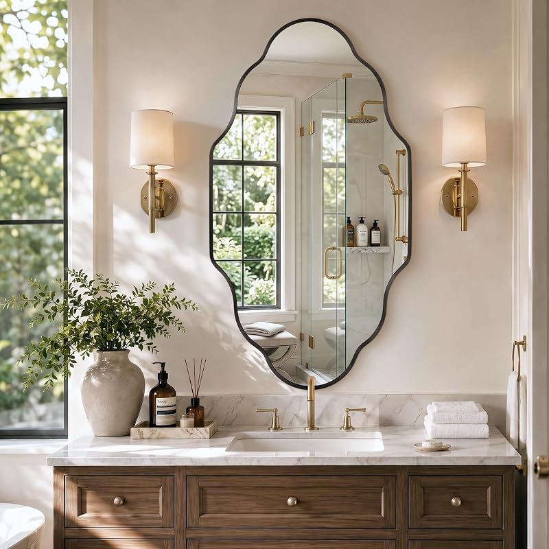 Scalloped Black Bathroom Mirror - 20"L x 36"W, Irregular Wall Decor (1 Pack)