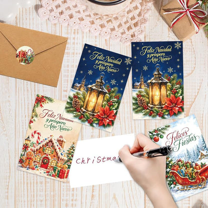 Spanish Christmas Cards with Envelopes & Stickers 24PCS - Variation: Spanish Christmas