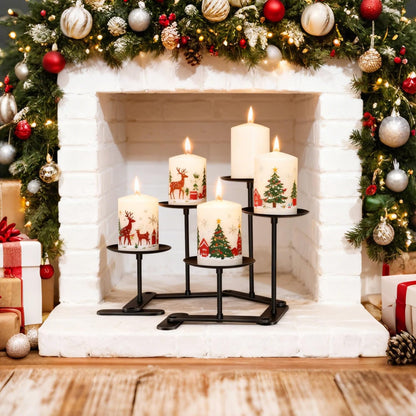 Skiennix Adjustable Candelabra Candle Holder - Elegant 5-Candle Iron Design for Pillar Candles | Black Finish