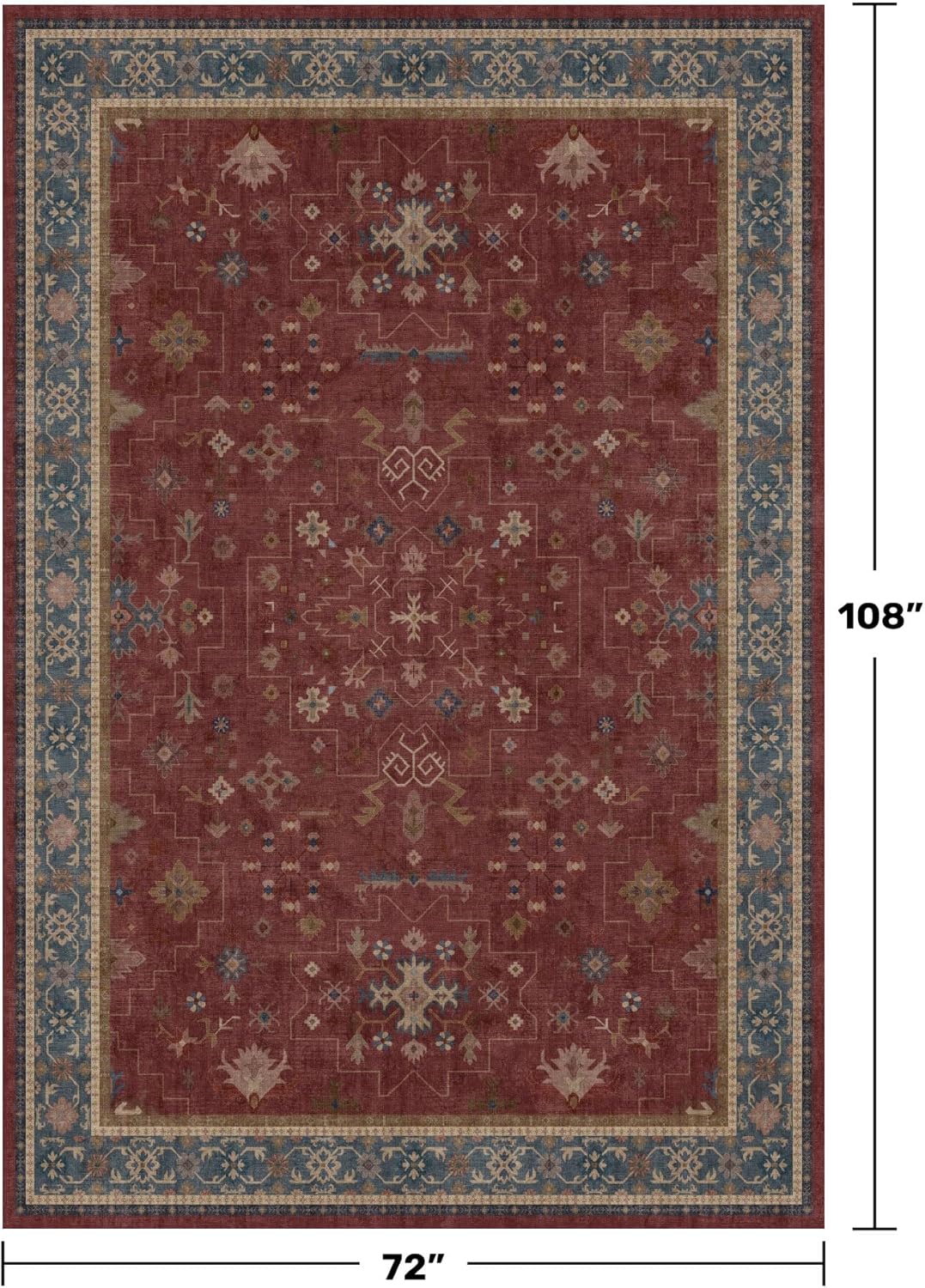 Vintage Burgundy Boho Dining Room Rug - Lightweight Washable 6x9 Low Pile Carpet | Southwestern Aesthetic
