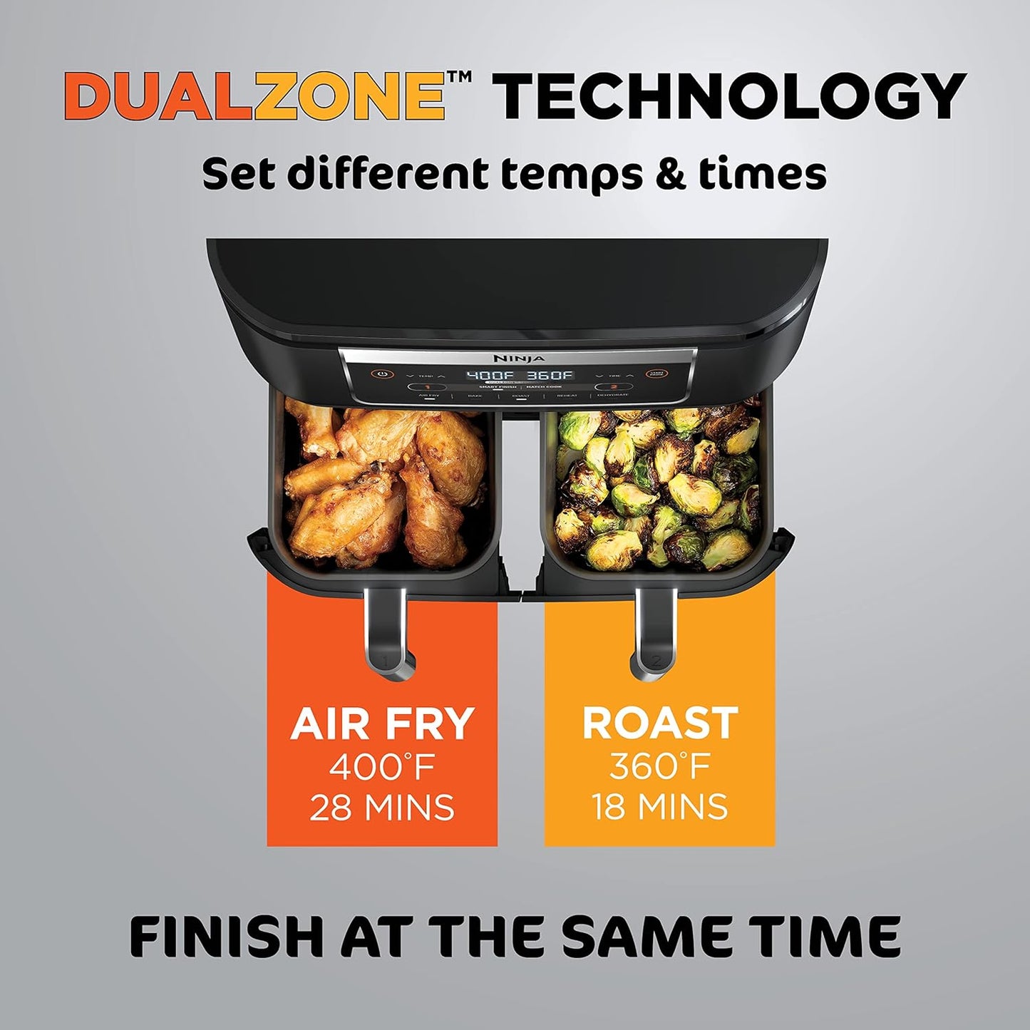 Ninja DZ090 Foodi 6 Quart Air Fryer - 5-in-1 DualZone with 2 Baskets for Quick Snacks & Meals - Black