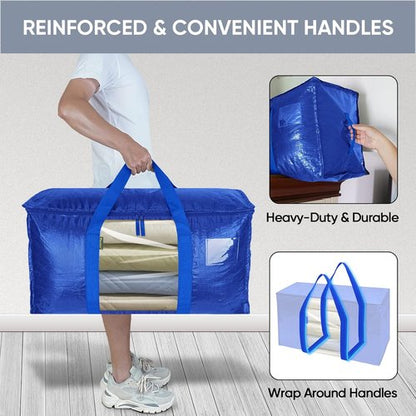 BALEINE Oversized Moving Bags - Heavy-Duty Storage Totes with Reinforced Handles | Blue w/Window, 2-Pack