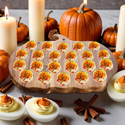 Halloween Pumpkin Deviled Egg Tray Set – 2 Wooden Platters, 22-Egg Capacity