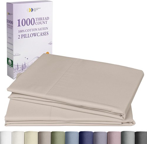 California Design Den Pillow Cases - Set of 2 Queen Size, 1000 Thread Count Soft & Durable 100% Cotton - Beige