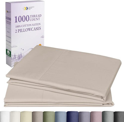 California Design Den Pillow Cases - Set of 2 Queen Size, 1000 Thread Count Soft & Durable 100% Cotton - Beige