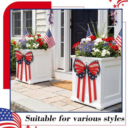 Knitgrip Patriotic Bows - 2 Pack Red, White & Blue Decorative Bows for 4th of July Wreaths & Planters