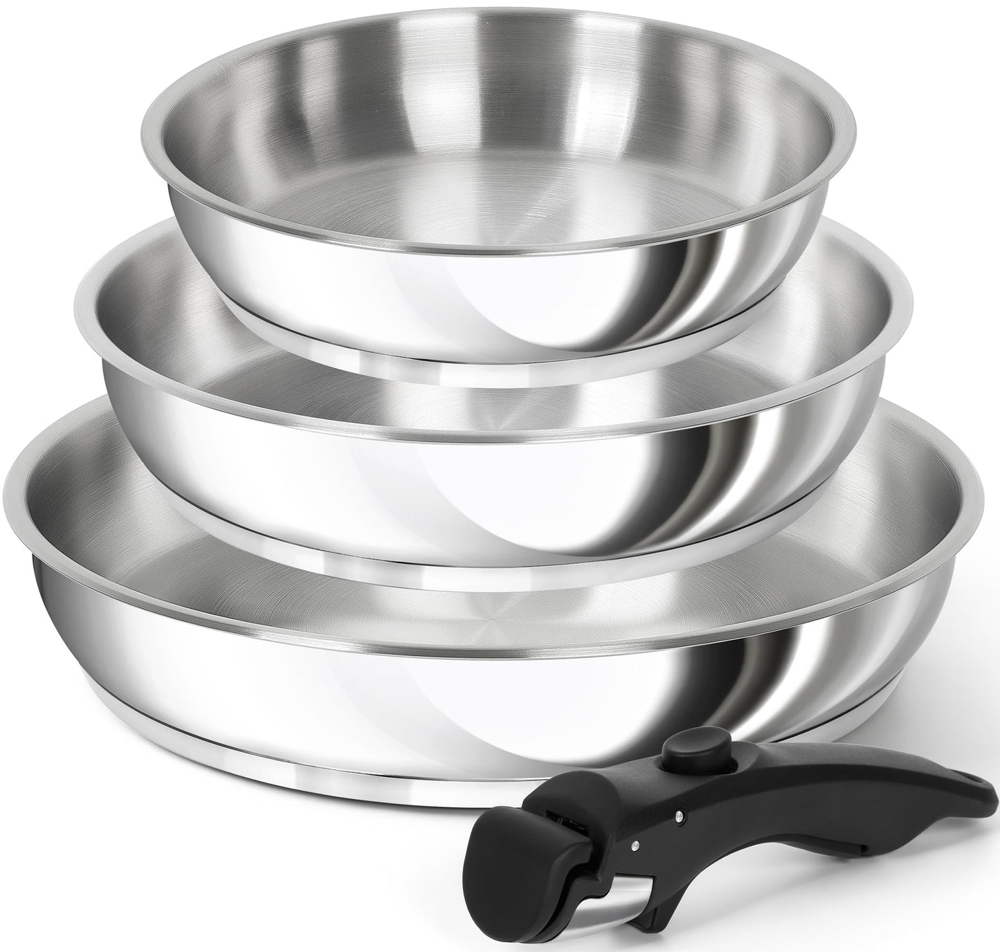 MICHELANGELO Stainless Steel Frying Pan Set, Cooking Pans with Removable Handle, Triply Base Stainless Steel Pan Set, Induction Compatible Skillet- 8" & 9.5" & 11"