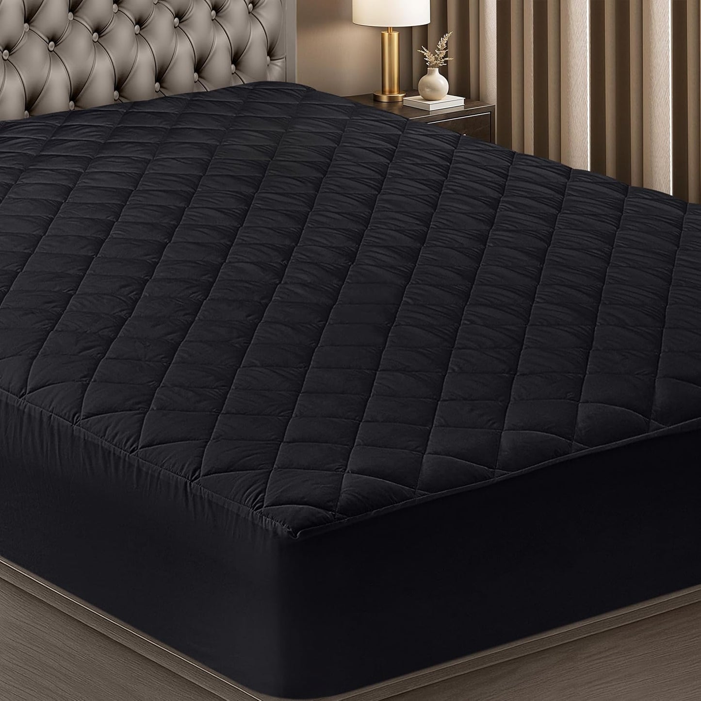 Utopia Bedding Quilted Fitted Mattress Pad - Twin Size Deep Pocket Protector | Machine Washable Black