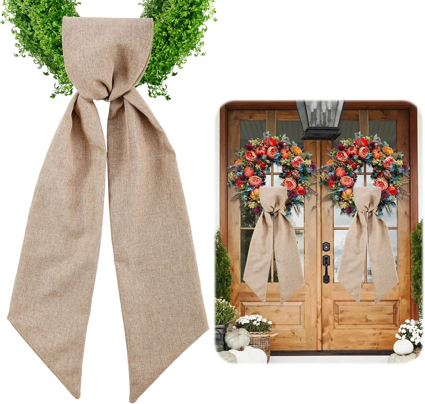 Burlap Wreath Sash - 2 Pack Blank Sashes for Monogram Embroidery | Front Door Decor 5'' L x 54'' W