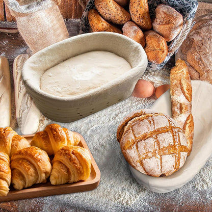 Skiennix Sourdough Bread Baking Set - 2 Pack Banneton Proofing Baskets (10" Round & Oval)