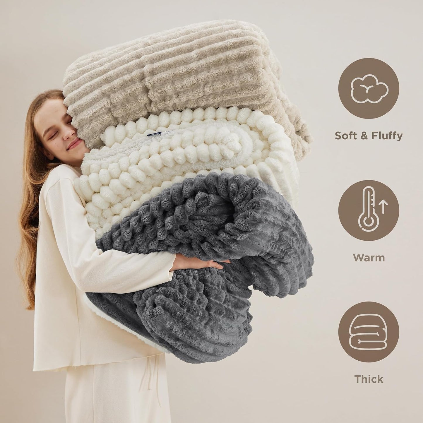 Bedsure Sherpa Throw Blanket - Super Soft Cozy Fleece for Winter | Plush Fluffy Gift for Women, Beige 50x60 Inches