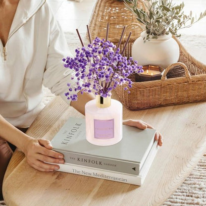 Cocorrína Reed Diffuser - Lavender Garden 6.7 Fl. Oz Set with Sticks & Preserved Baby's Breath | Home Decor