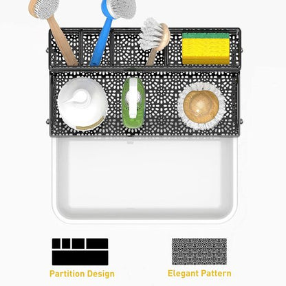 Cisily Kitchen Sink Caddy Organizer - Rustproof Non-Slip Soap Dish & Sponge Holder | Matte Black